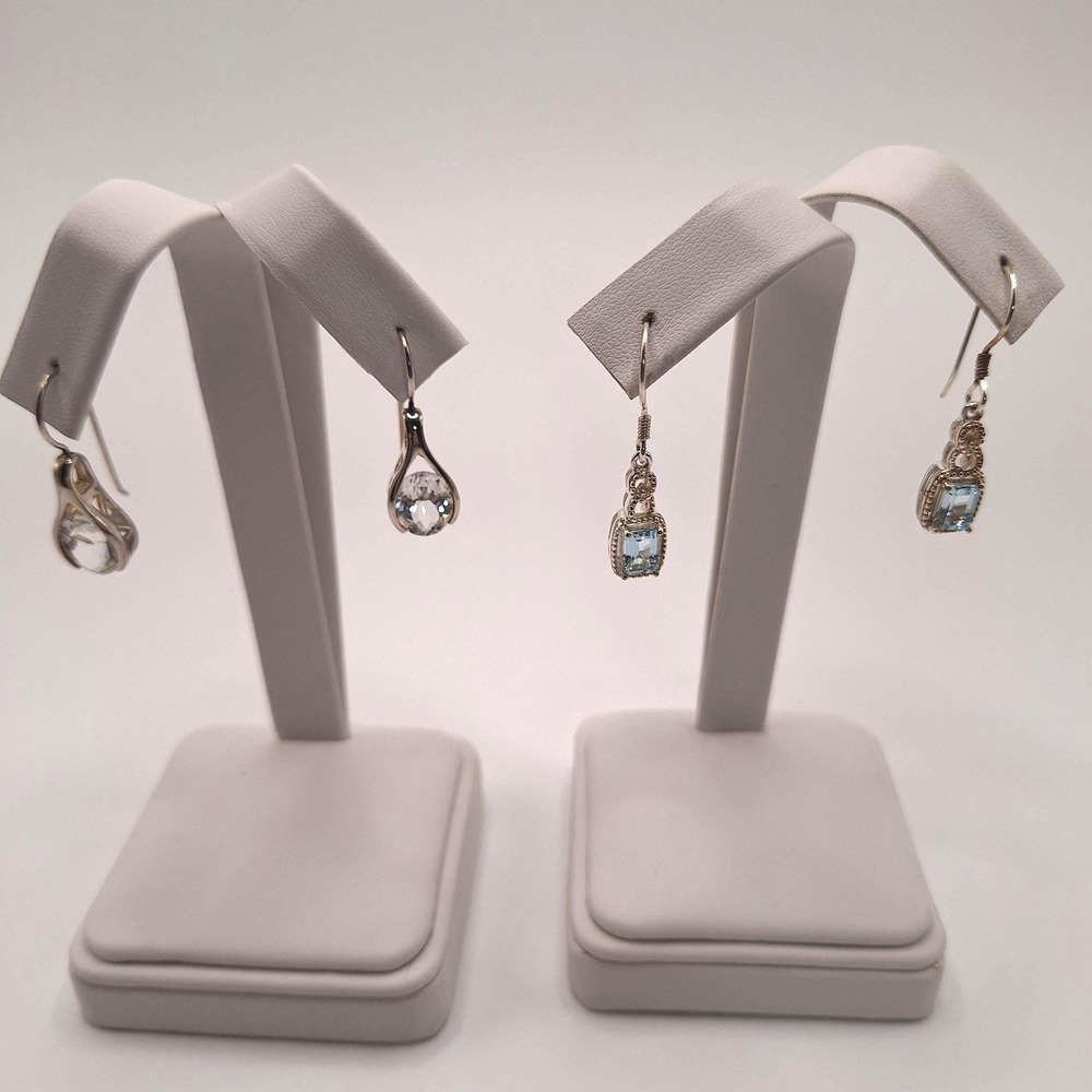 Sky blue topaz white topaz drop dangle earrings in sterling silver set of 2
